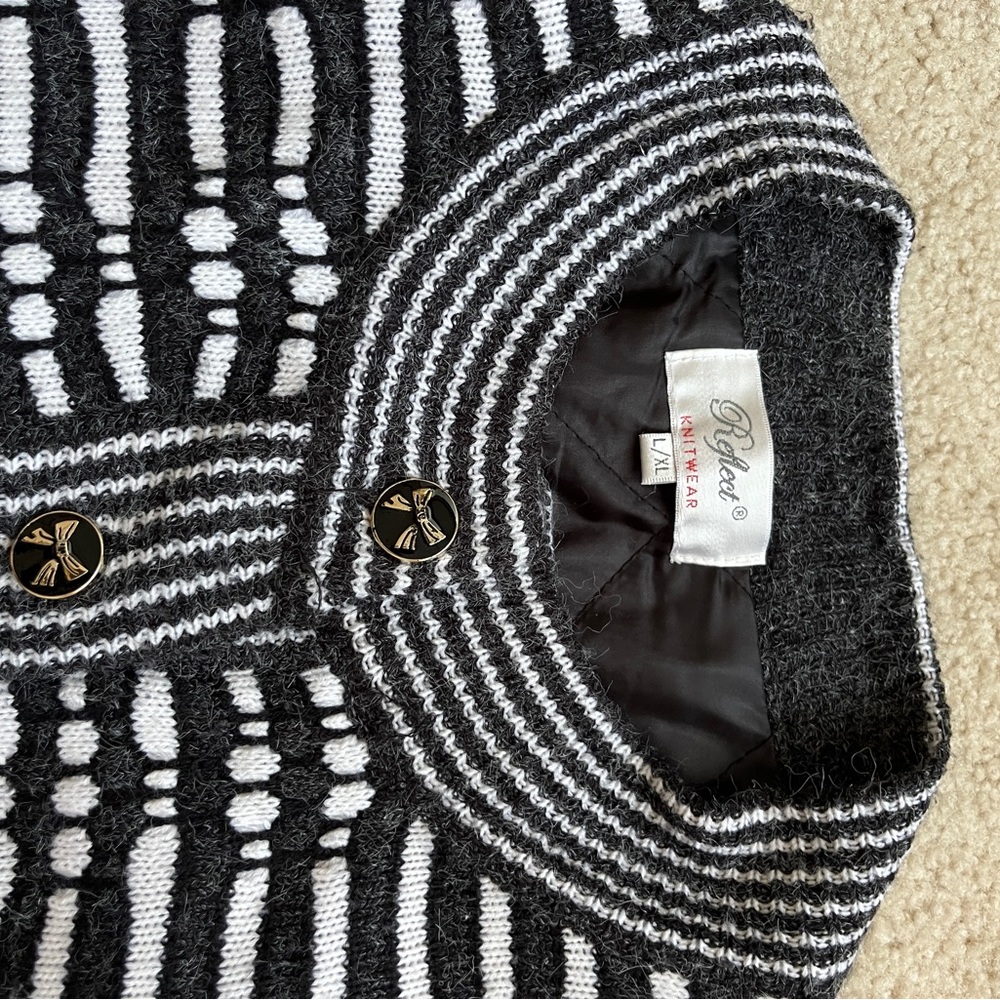 Women’s Black & White Striped Button-Front Knit Sweater